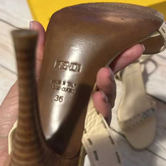 Fendi Leather logo strappy nude Beige party work heels Size 6 - Picture 5 of 11